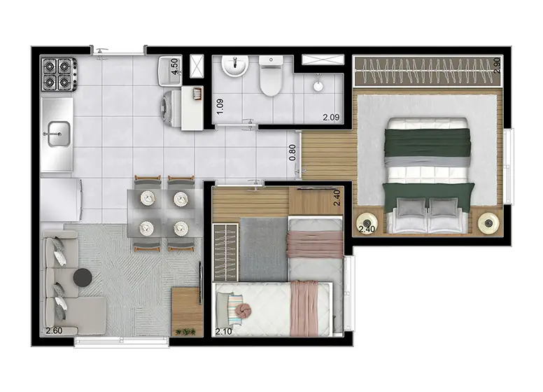 Planta de 2 Dorms - 32,44m²