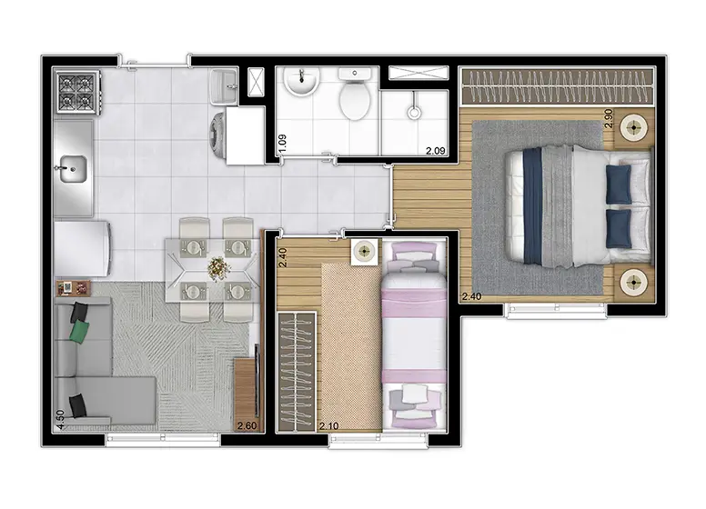 Planta de 2 Dorms - 32,21m²