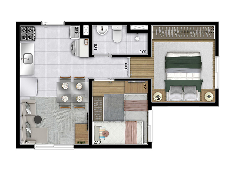Planta de 2 Dorms - 32,27m²