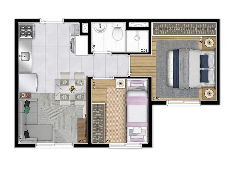 Planta de 2 Dorms - 32,28m²
