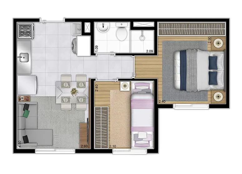 Planta de 2 Dorms - 32,59m²